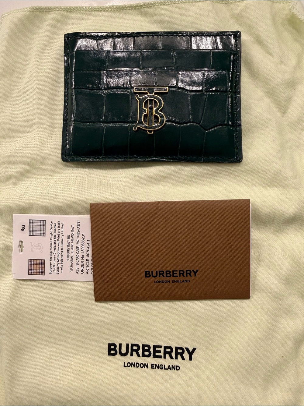 Burberry Black Croc-Embossed Leather Card Holder with Gold TB Logo
